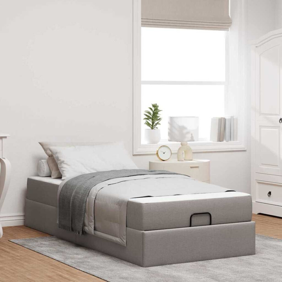vidaXL Bedframe met matras Taupe 90 x 190 cm Stof afbeelding 1