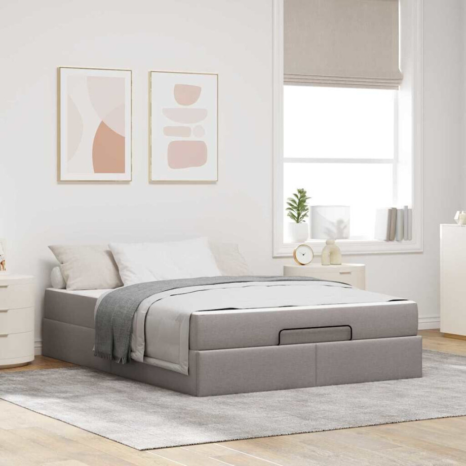 vidaXL Bedframe Taupe 140 x 200 cm Stof afbeelding 1