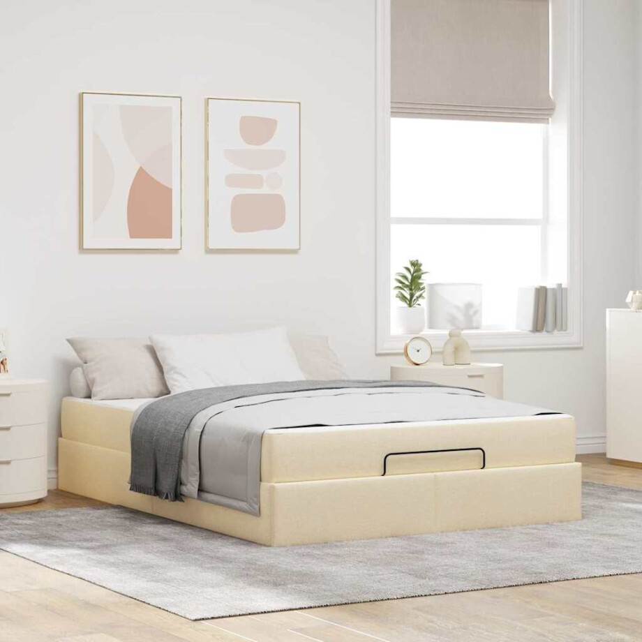 vidaXL Bedframe Anders met opslag Crème 140 x 200 cm Stof afbeelding 1
