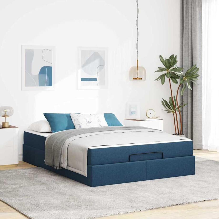 vidaXL Bedframe Anders met opslag Blauw 140 x 200 cm Stof afbeelding 1