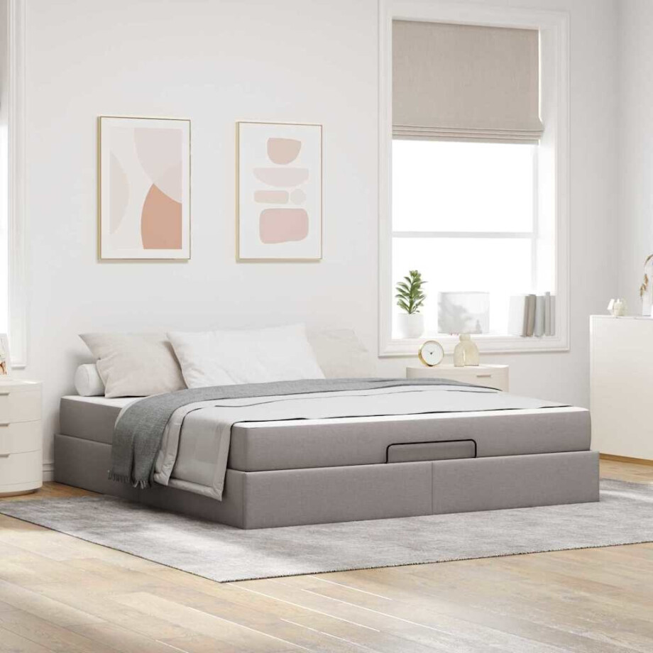 vidaXL Bedframe met opslag Taupe 180 x 200 cm Stof afbeelding 1