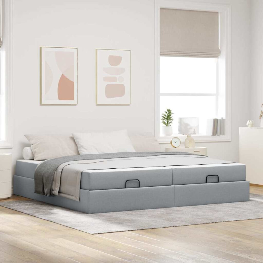 vidaXL Bedframe met matras met matras 2 pcs Lichtgrijs Stof afbeelding 1