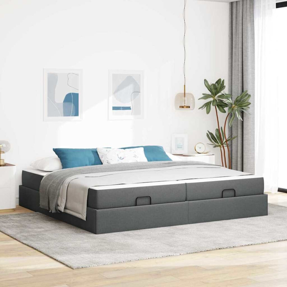 vidaXL Bedframe met matras met matras 2 pcs Dim Grijs Stof vidaXL Bedframe met matras met matras 2 pcs Dim Grijs Stof afbeelding 1