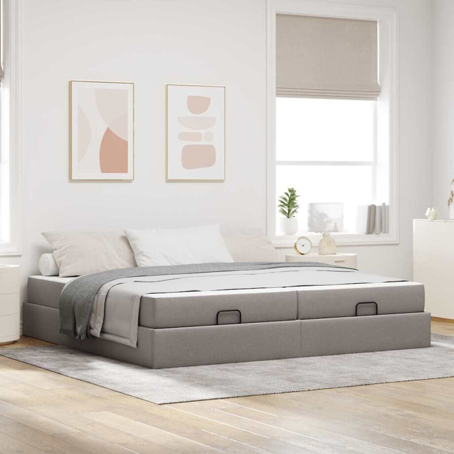 vidaXL Bedframe met opslag Taupe 200 x 200 cm Stof afbeelding 1