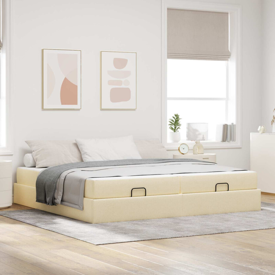 vidaXL Bedframe met matras met matras 2 pcs Crème Stof afbeelding 1