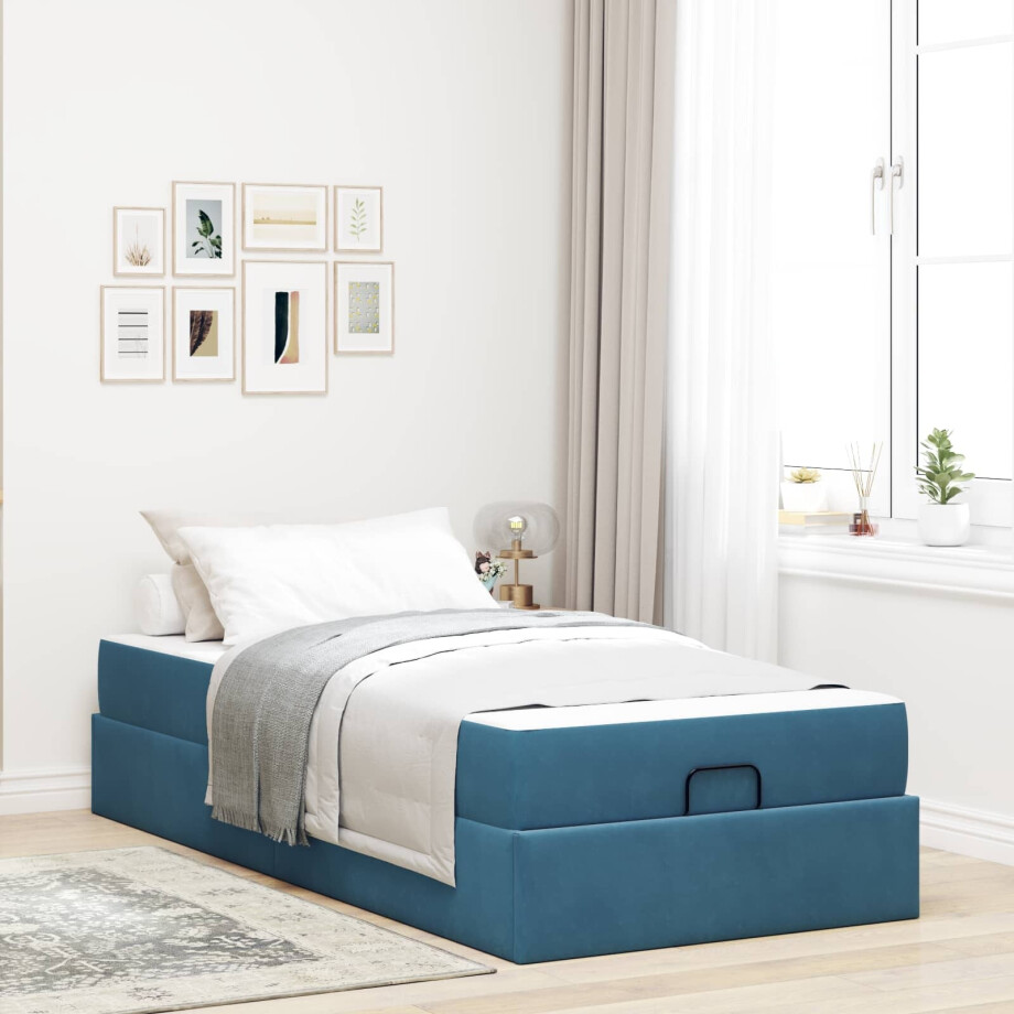 vidaXL Bedframe met matras met matras 2 pcs Blauw Fluweel afbeelding 1