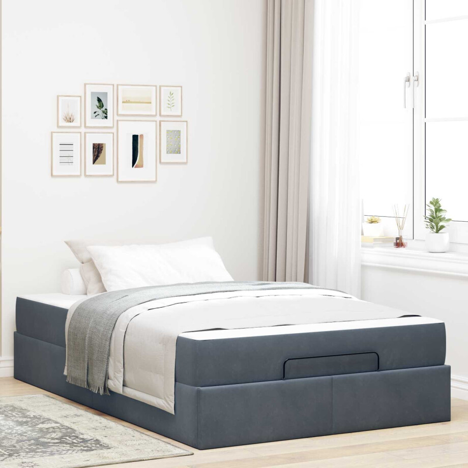 vidaXL Bedframe met matras met matras 2 pcs Dim Grijs Fluweel afbeelding 1