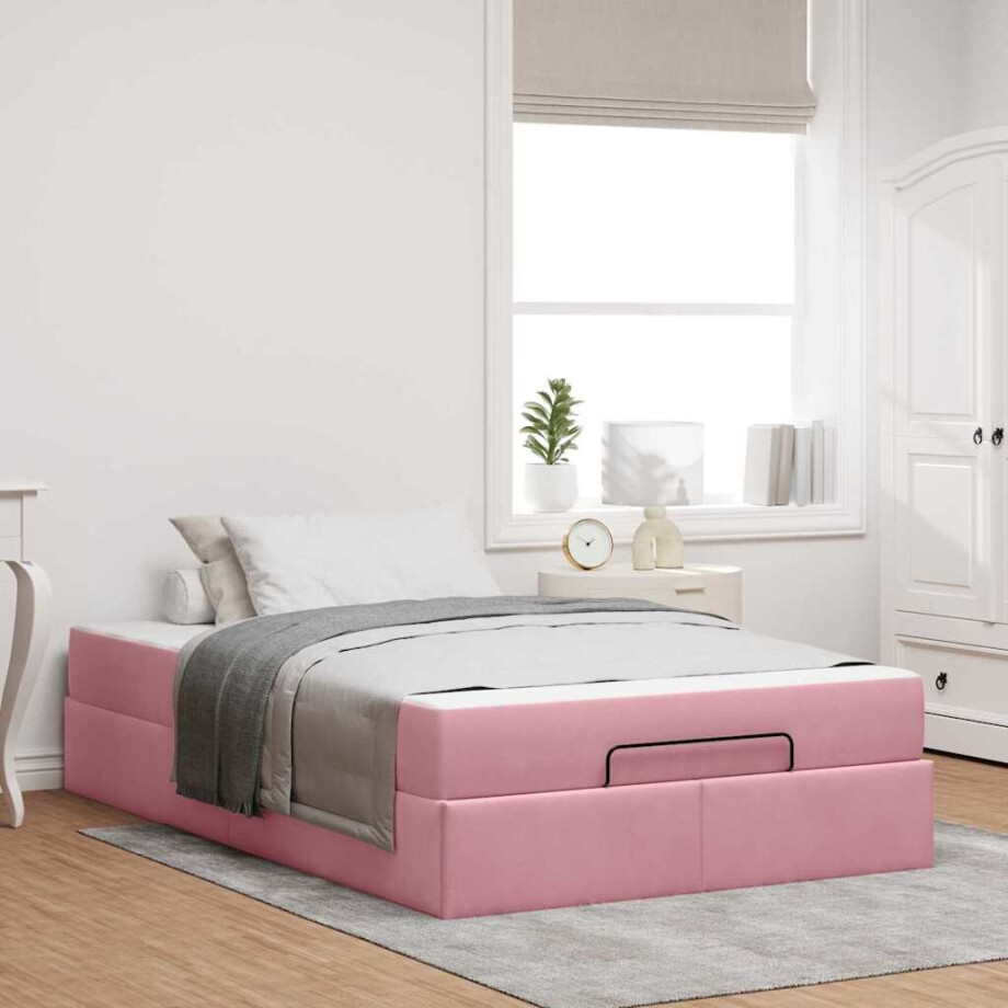 vidaXL Bedframe met matras met opslag Roze 120 x 190 cm Fluweel afbeelding 1