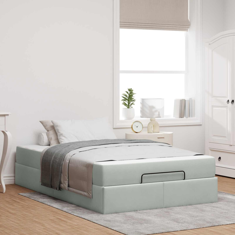 vidaXL Bedframe met matras met matras 2 pcs Lichtgrijs Fluweel afbeelding 1