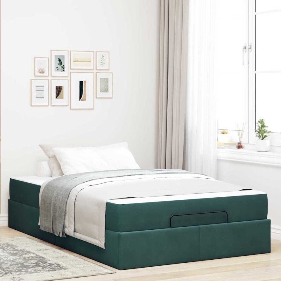 vidaXL Bedframe met matras met opslag Donkergroen 140 x 190 cm Fluweel afbeelding 1