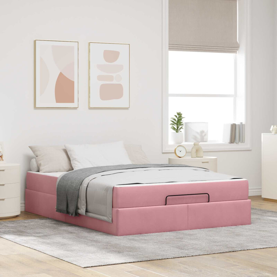vidaXL Bedframe met matras met matras 2 pcs Roze Fluweel afbeelding 1