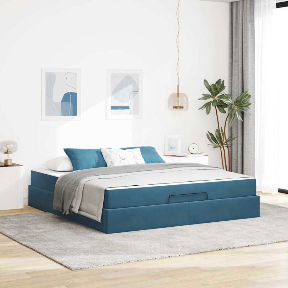 vidaXL Bedframe met matras met matras 2 pcs Blauw Fluweel afbeelding 1
