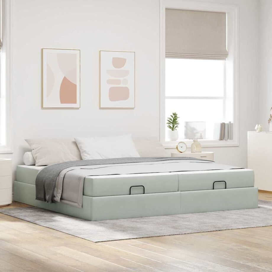 vidaXL Bedframe met matras met matras 2 pcs Lichtgrijs Fluweel afbeelding 1