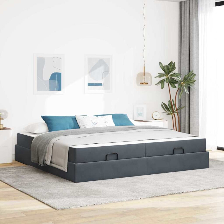 vidaXL Bedframe Anders Donkergrijs 200 x 200 cm Fluweel afbeelding 1
