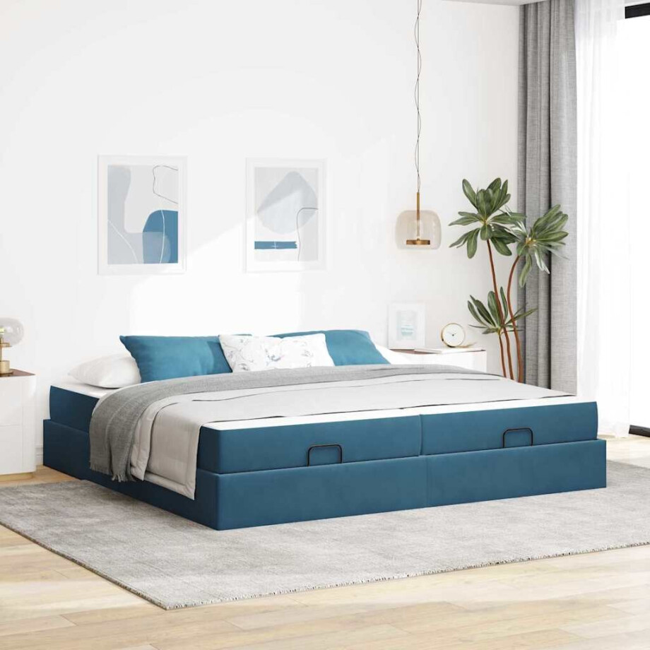 vidaXL Bedframe met matras met matras 2 pcs Blauw Fluweel vidaXL Bedframe met matras met matras 2 pcs Blauw Fluweel afbeelding 1