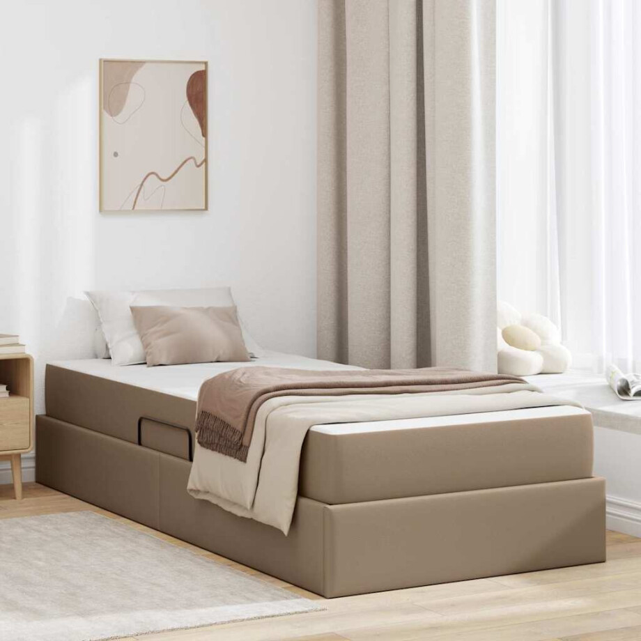 vidaXL Opslag bed met matras met matras 2 pcs Cappuccino Leer vidaXL Opslag bed met matras met matras 2 pcs Cappuccino Leer afbeelding 1