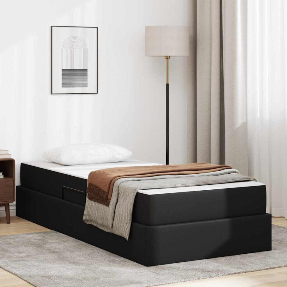 vidaXL Opslag bed met matras met matras met opslag 2 pcs Zwart Leer afbeelding 1
