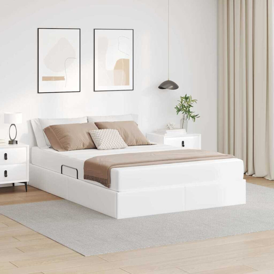 vidaXL Opslag bed met matras met matras met opslag 2 pcs Wit Leer afbeelding 1