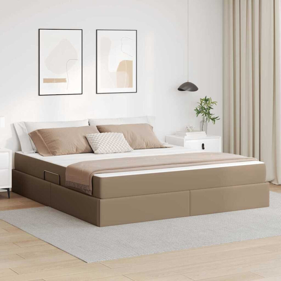 vidaXL Opslag bed met matras met matras 2 pcs Cappuccino Leer vidaXL Opslag bed met matras met matras 2 pcs Cappuccino Leer afbeelding 1