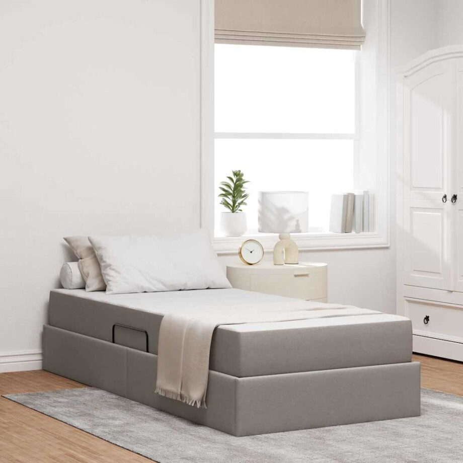 vidaXL Opbergbed met matras met matras Taupe 90 x 200 cm Polyester afbeelding 1