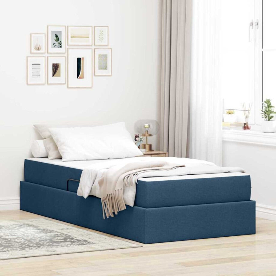 vidaXL Opbergbed met matras met matras Blauw 90 x 200 cm Polyester afbeelding 1