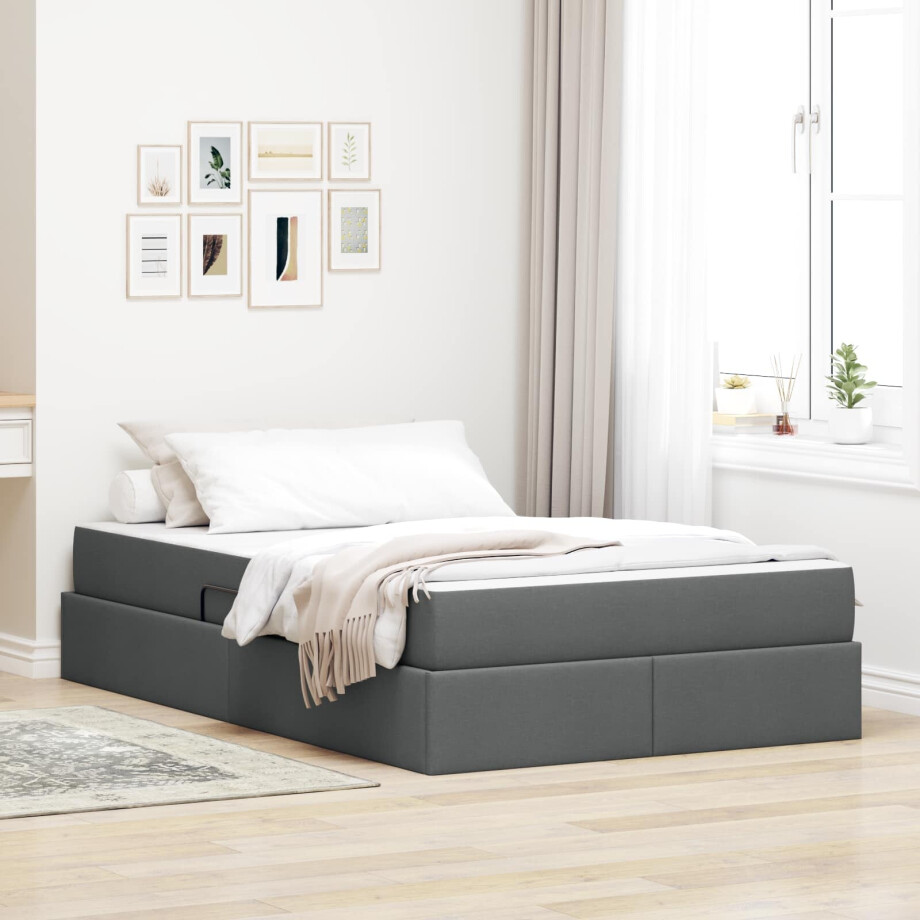vidaXL Opbergbed met matras Donkergrijs 120 x 190 cm Polyester afbeelding 1