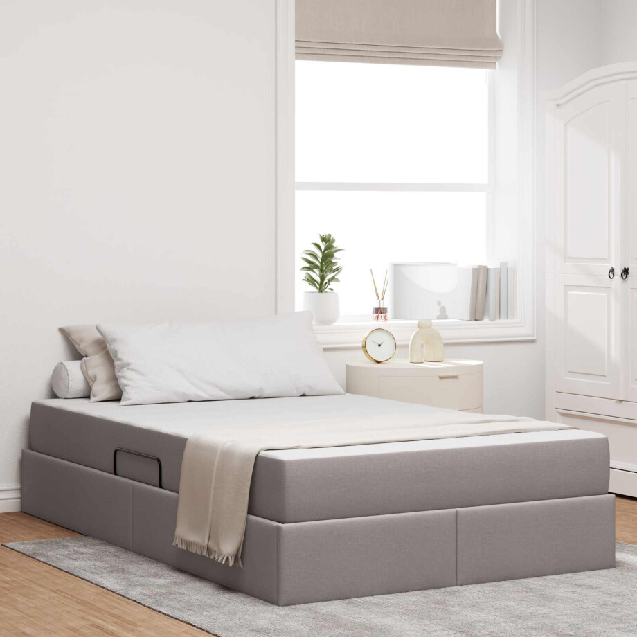 vidaXL Opbergbed met matras met matras Taupe 120 x 190 cm Polyester afbeelding 1