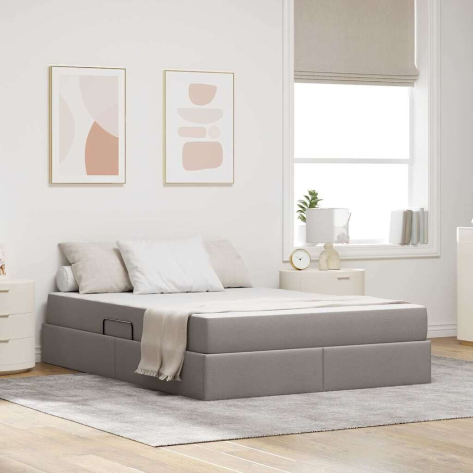vidaXL Opbergbed met matras met matras Taupe 140 x 190 cm Polyester vidaXL Opbergbed met matras met matras Taupe 140 x 190 cm Polyester afbeelding 1