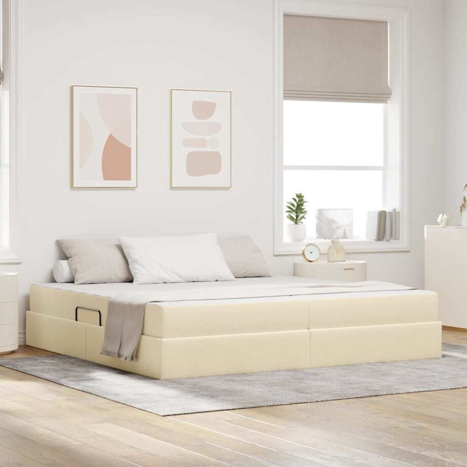 vidaXL Opbergbed met matras met matras Crème 200 x 200 cm Polyester afbeelding 1