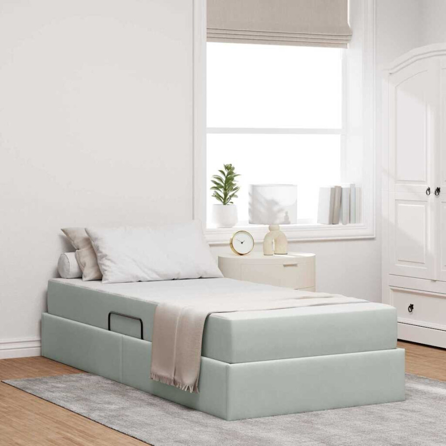 vidaXL Opbergbed met matras met matras Lichtgrijs 90 x 200 cm Fluweel afbeelding 1