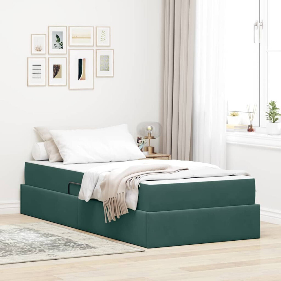 vidaXL Opbergbed met matras met matras Donkergroen 90 x 200 cm Fluweel afbeelding 1