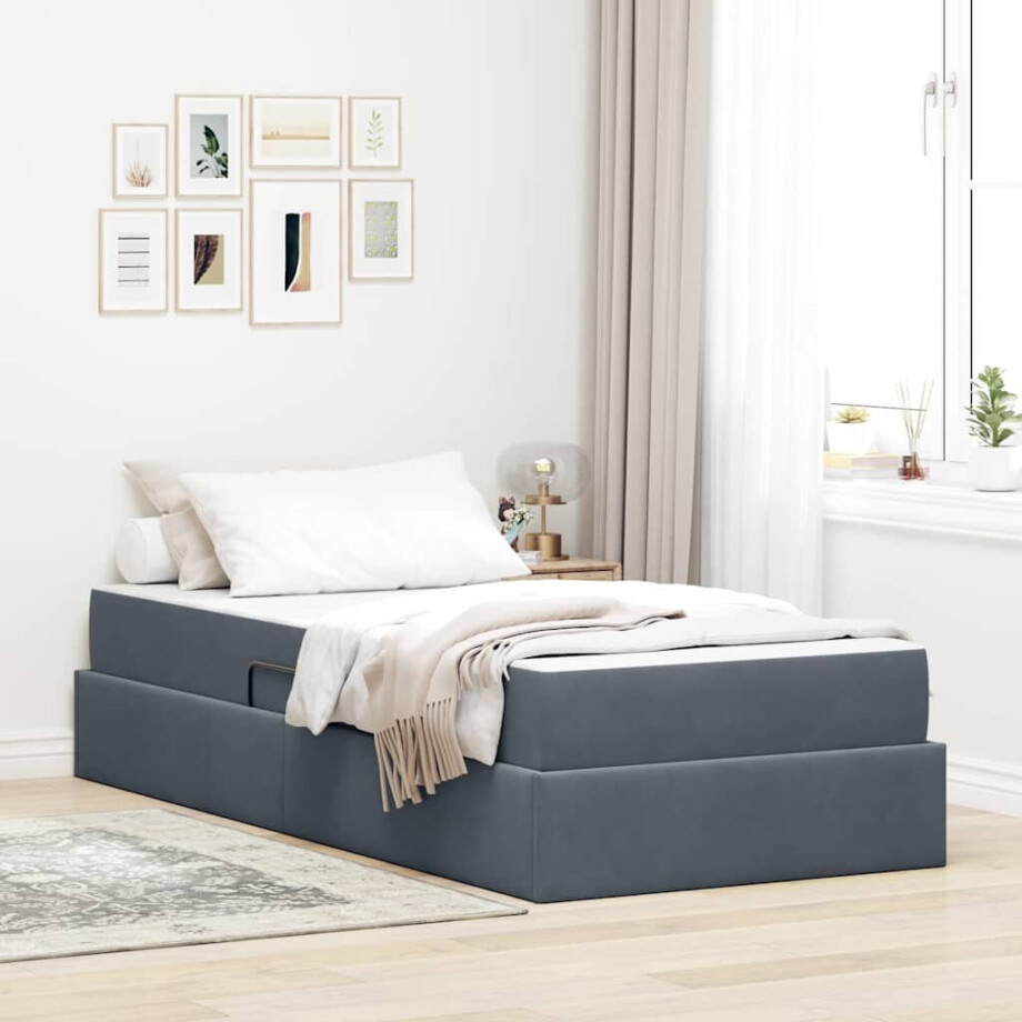 vidaXL Opbergbed met matras Donkergrijs 100 x 200 cm Fluweel afbeelding 1
