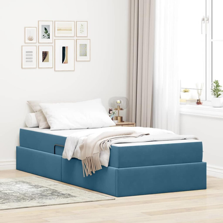 vidaXL Opbergbed met matras Donkerblauw 100 x 200 cm Fluweel afbeelding 1