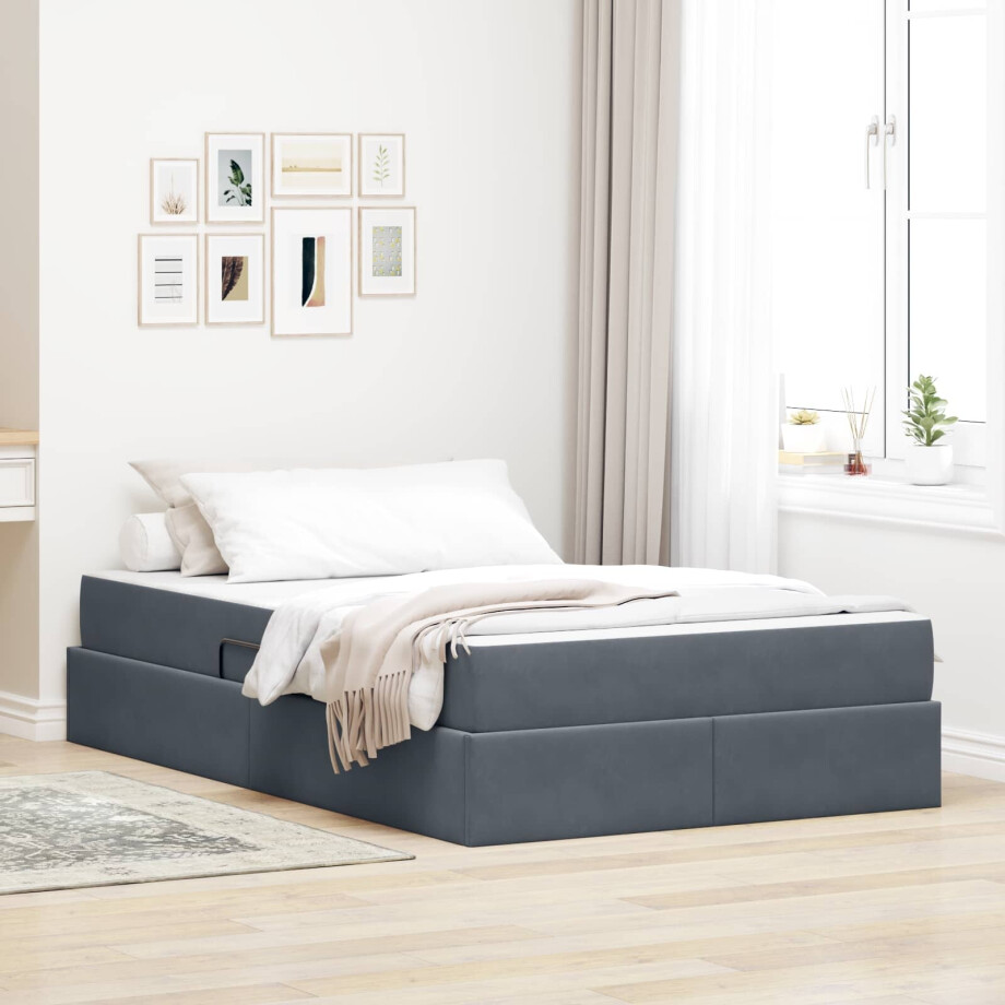 vidaXL Opbergbed met matras Donkergrijs 120 x 190 cm Fluweel afbeelding 1