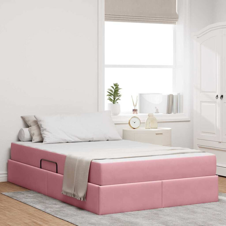 vidaXL Opbergbed met matras met matras Roze 120 x 200 cm Fluweel afbeelding 1
