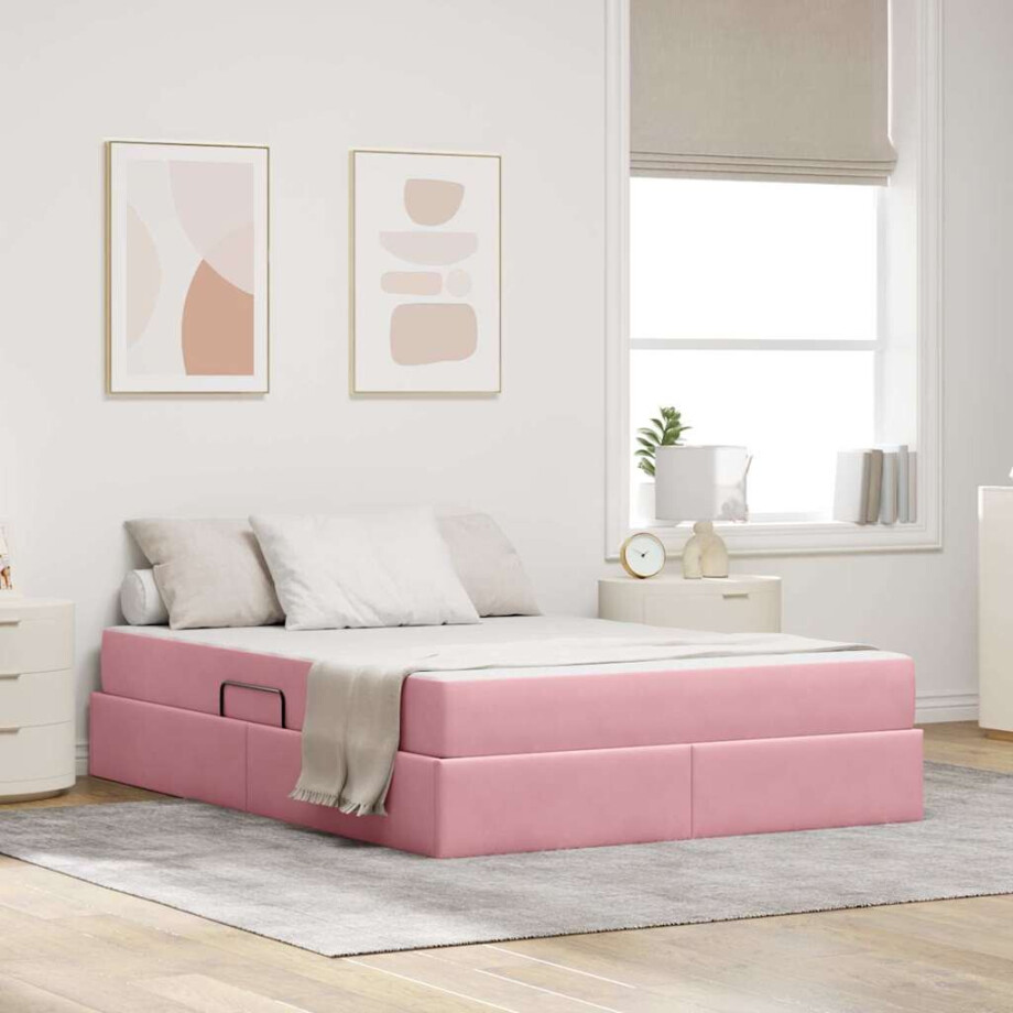 vidaXL Opbergbed met matras met matras Roze 140 x 190 cm Fluweel afbeelding 1