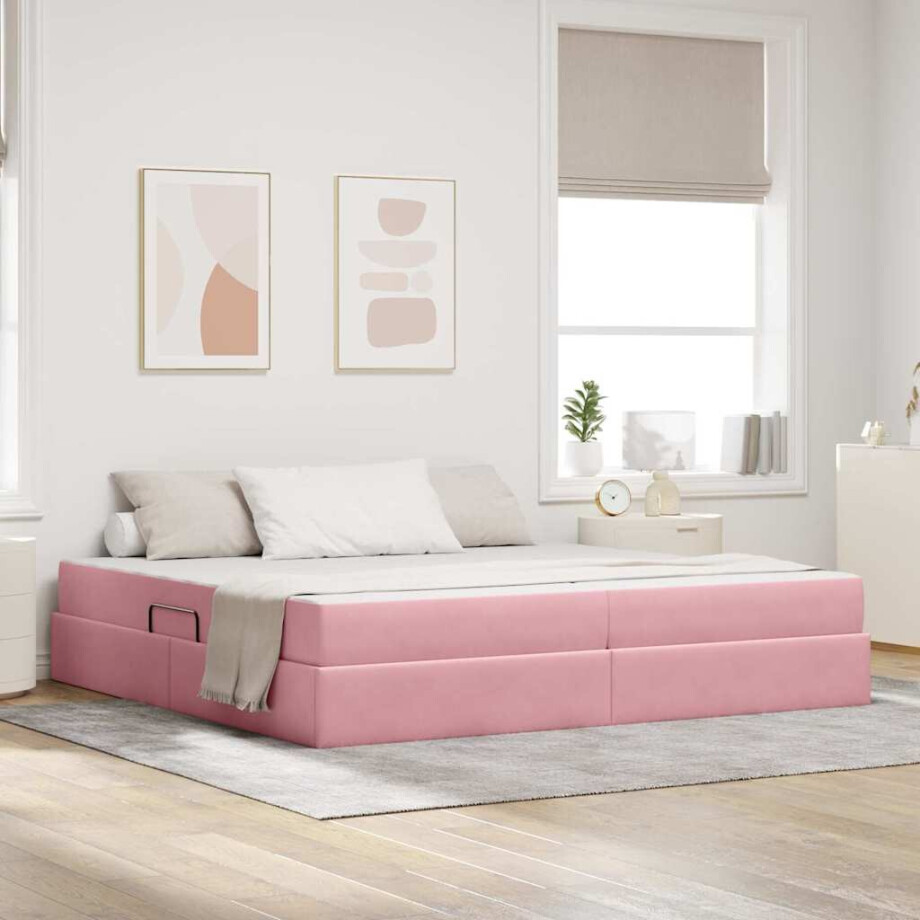 vidaXL Opbergbed met matras met matras Roze 200 x 200 cm Fluweel afbeelding 1