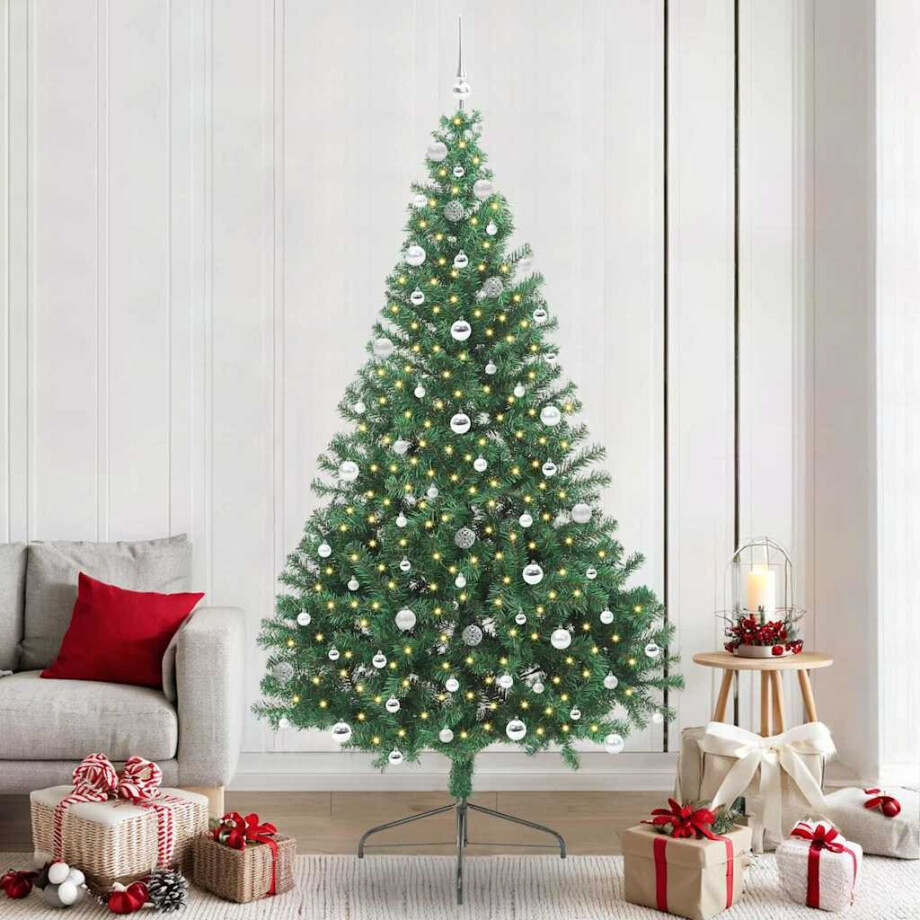 vidaXL Kunstmatig Voorverlicht Kerstboom met 300 LED Groen 240 cm PVC afbeelding 1