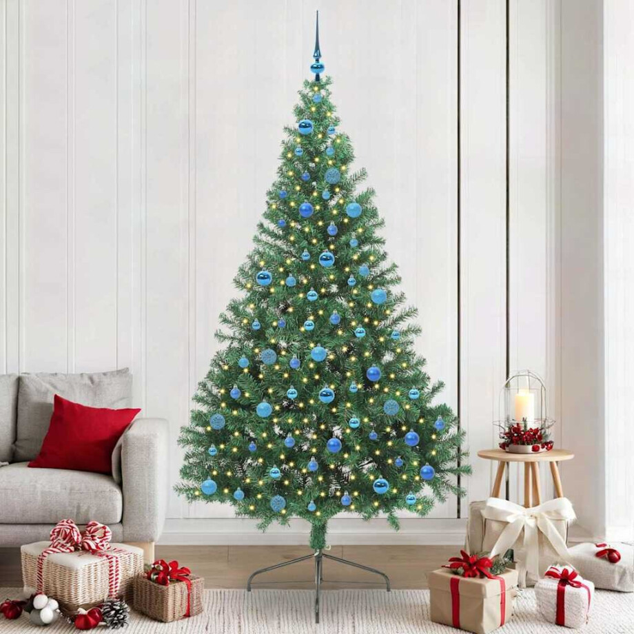 vidaXL Kunstmatig Voorverlicht Kerstboom met 300 LED Groen 240 cm PVC afbeelding 1