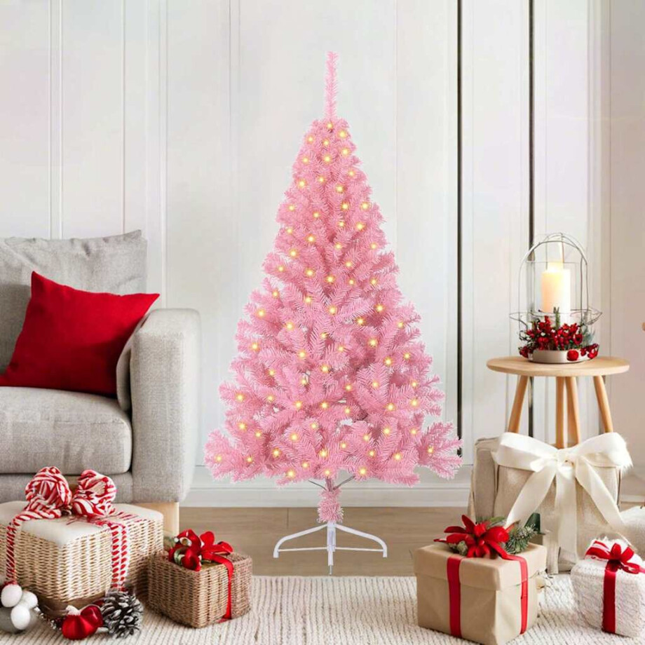vidaXL Kunstmatig Voorverlicht Kerstboom met 150 LED Roze 120 cm PVC vidaXL Kunstmatig Voorverlicht Kerstboom met 150 LED Roze 120 cm PVC afbeelding 1