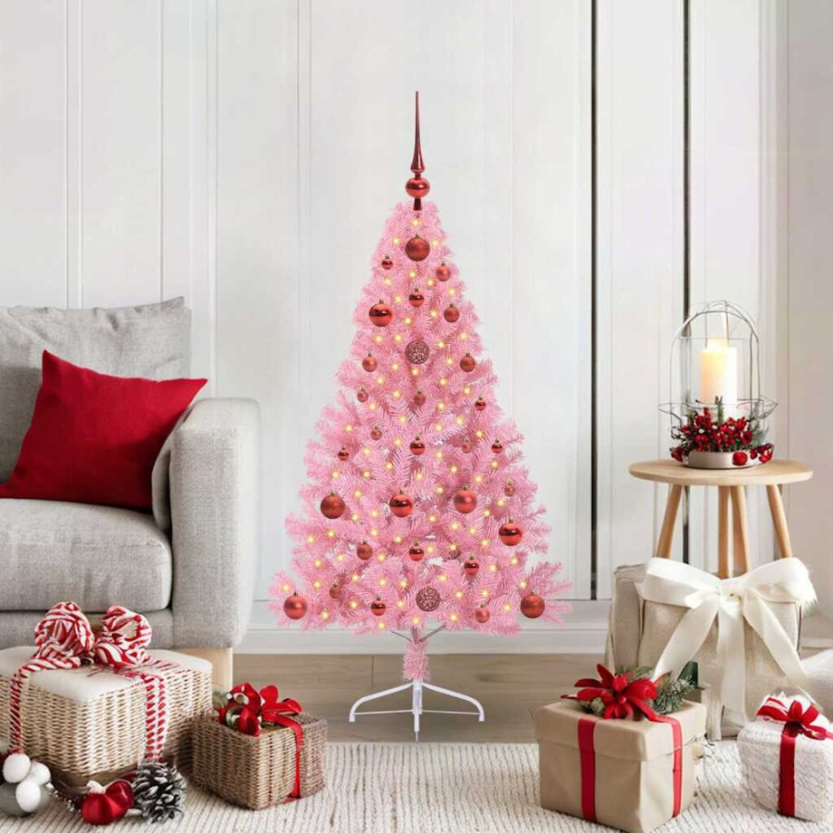 vidaXL Kunstmatig Voorverlicht Kerstboom met 150 LED Roze 120 cm PVC vidaXL Kunstmatig Voorverlicht Kerstboom met 150 LED Roze 120 cm PVC afbeelding 1