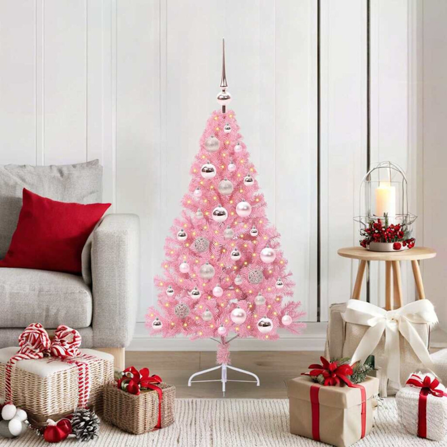 vidaXL Kunstmatig Voorverlicht Kerstboom met 150 LED Roze 120 cm PVC vidaXL Kunstmatig Voorverlicht Kerstboom met 150 LED Roze 120 cm PVC afbeelding 1