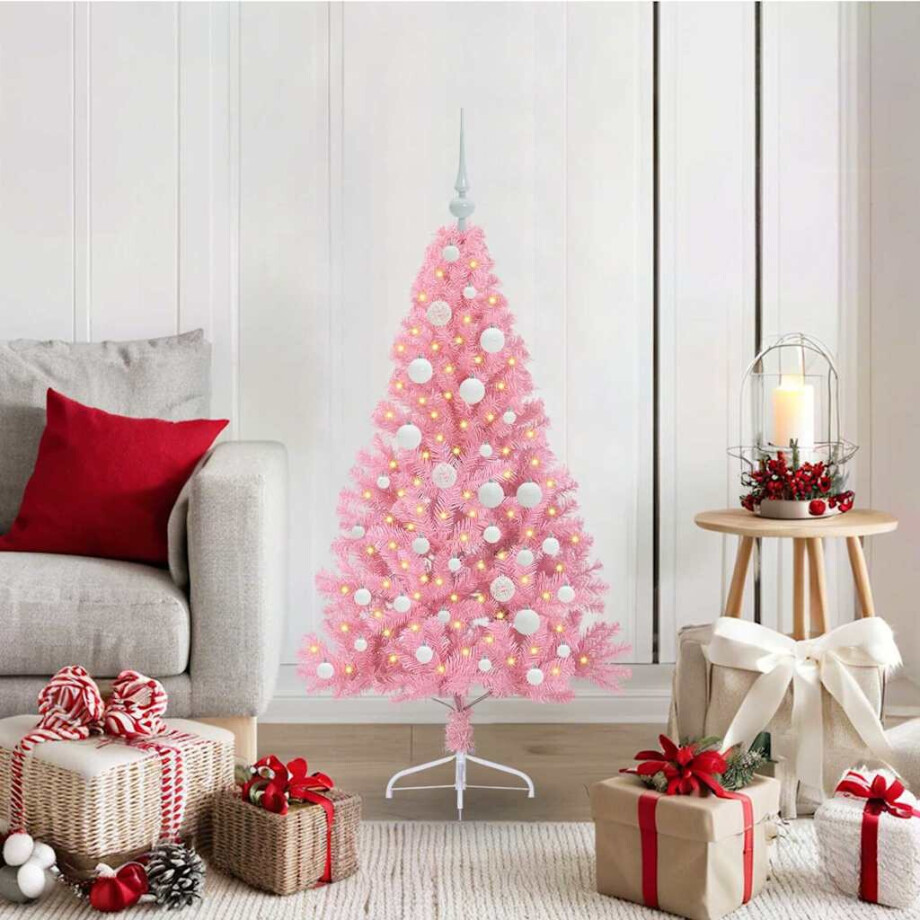 vidaXL Kunstmatig Voorverlicht Kerstboom met 150 LED Roze 120 cm PVC vidaXL Kunstmatig Voorverlicht Kerstboom met 150 LED Roze 120 cm PVC afbeelding 1