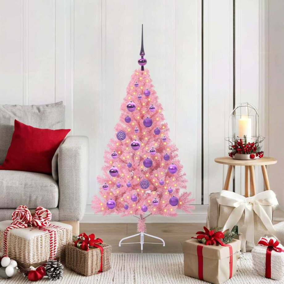 vidaXL Kunstmatig Voorverlicht Kerstboom met 150 LED Roze 120 cm PVC vidaXL Kunstmatig Voorverlicht Kerstboom met 150 LED Roze 120 cm PVC afbeelding 1