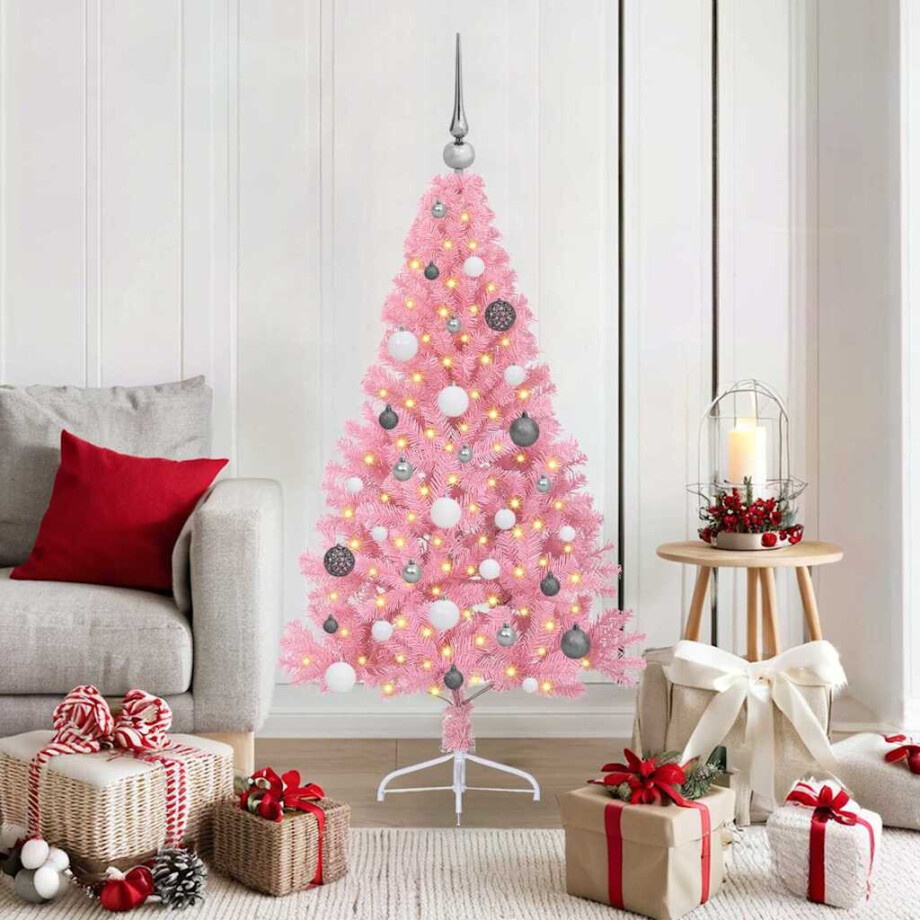 vidaXL Kunstmatig Voorverlicht Kerstboom met 150 LED Roze 150 cm PVC vidaXL Kunstmatig Voorverlicht Kerstboom met 150 LED Roze 150 cm PVC afbeelding 1