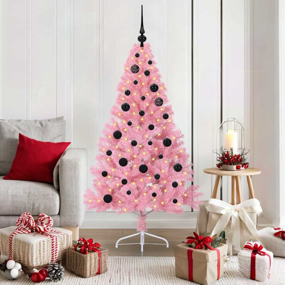 vidaXL Kunstmatig Voorverlicht Kerstboom met 150 LED Roze 150 cm PVC vidaXL Kunstmatig Voorverlicht Kerstboom met 150 LED Roze 150 cm PVC afbeelding 1