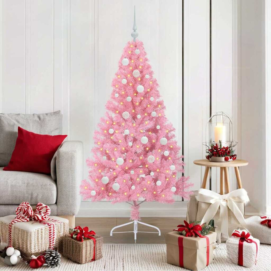 vidaXL Kunstmatig Voorverlicht Kerstboom met 150 LED Roze 150 cm PVC vidaXL Kunstmatig Voorverlicht Kerstboom met 150 LED Roze 150 cm PVC afbeelding 1