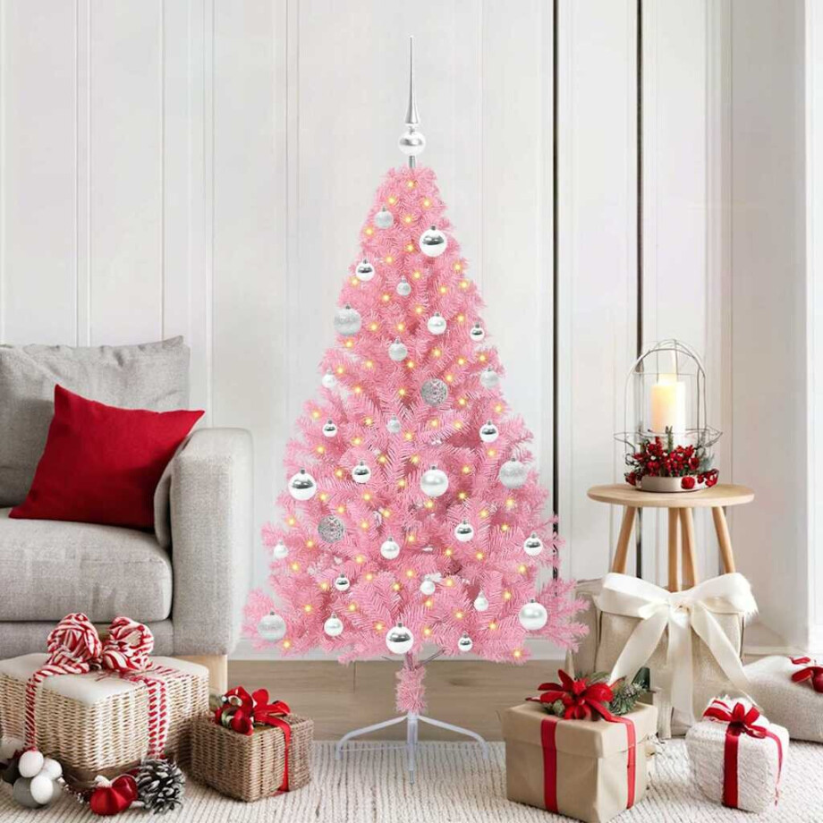 vidaXL Kunstmatig Voorverlicht Kerstboom met 150 LED Roze 150 cm PVC vidaXL Kunstmatig Voorverlicht Kerstboom met 150 LED Roze 150 cm PVC afbeelding 1