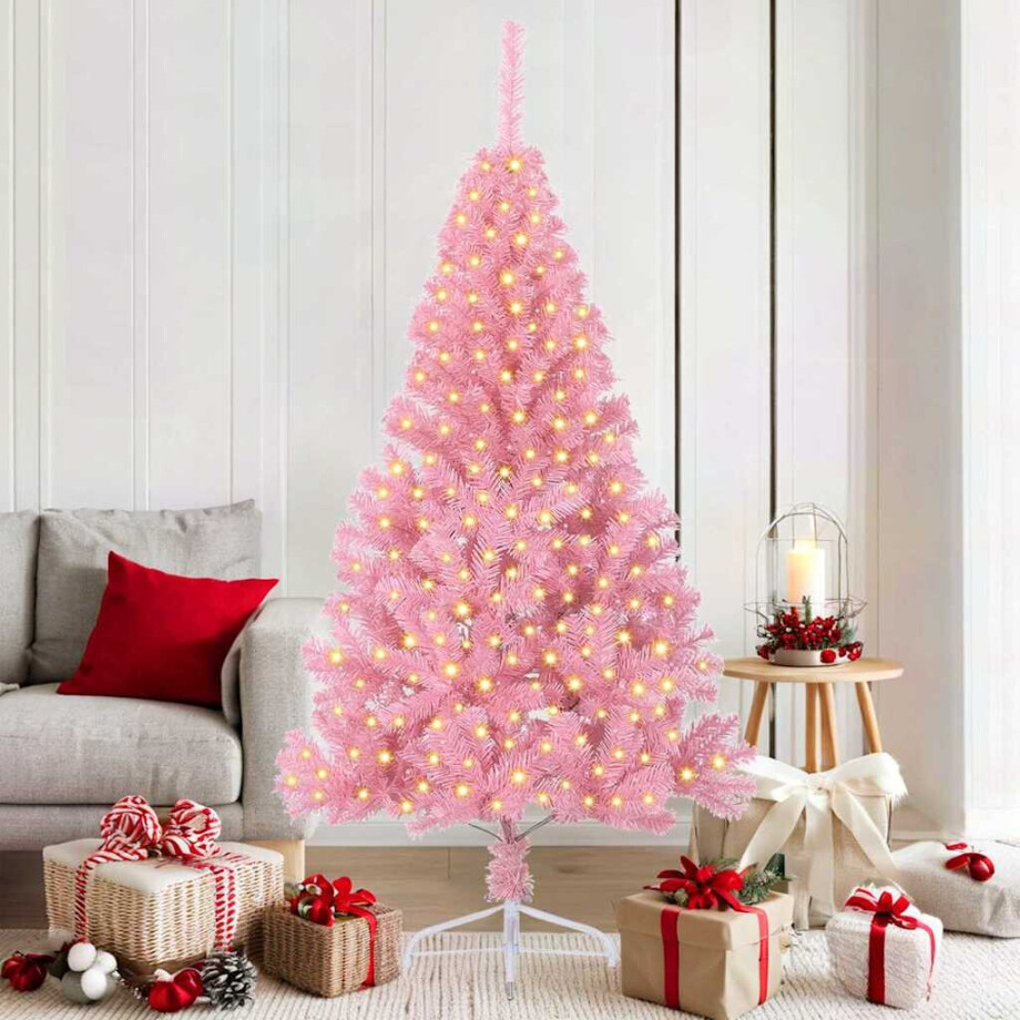 vidaXL Kunstmatig Voorverlicht Kerstboom met 300 LED Roze 180 cm PVC afbeelding 1