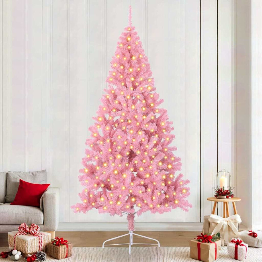 vidaXL Kunst Kerstboom met verlichting Roze 240 cm PVC afbeelding 1